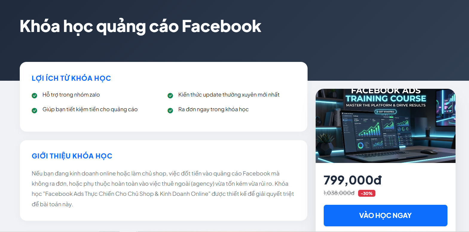 Tặng khóa học quảng cáo Facebook cho chủ shop