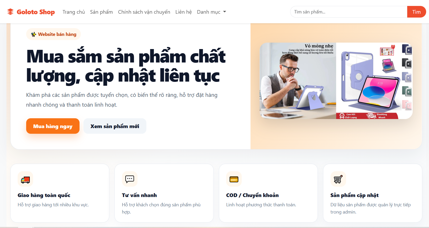 Trang chủ giới thiệu shop trên website bán hàng riêng
